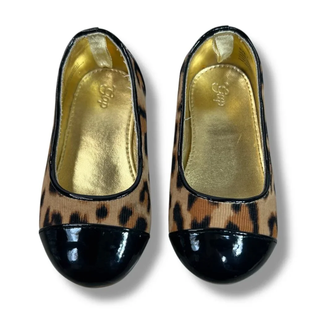Gap Kids Leopard Ballet Flats Corduroy Patent Toddler Girls size‎ 7 Animal Print